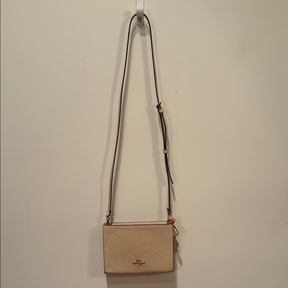 Coach Beige Pebbled Leather Crossbody with Signature Embossing